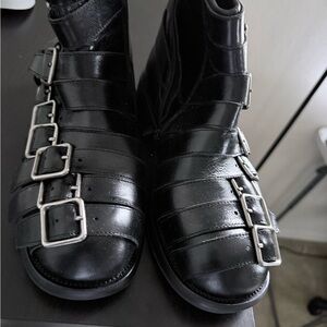 Jeffrey Campbell Black Ankle Boots with Silver Buckles